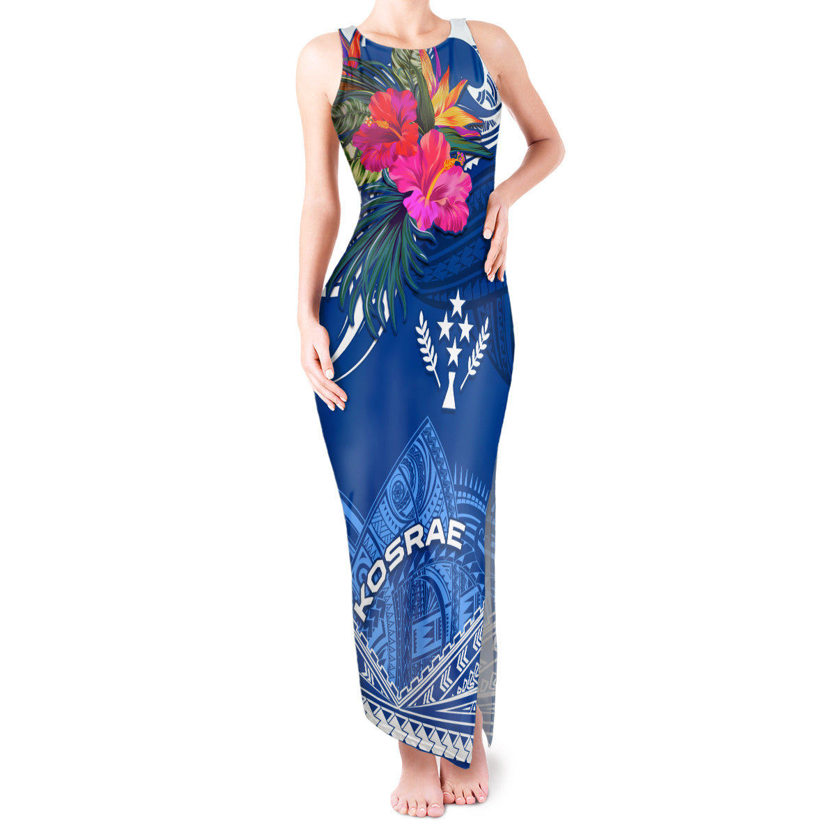 Kosrae Constitution Day Tank Maxi Dress Kusaie Special Style LT01 Women Blue - Polynesian Pride