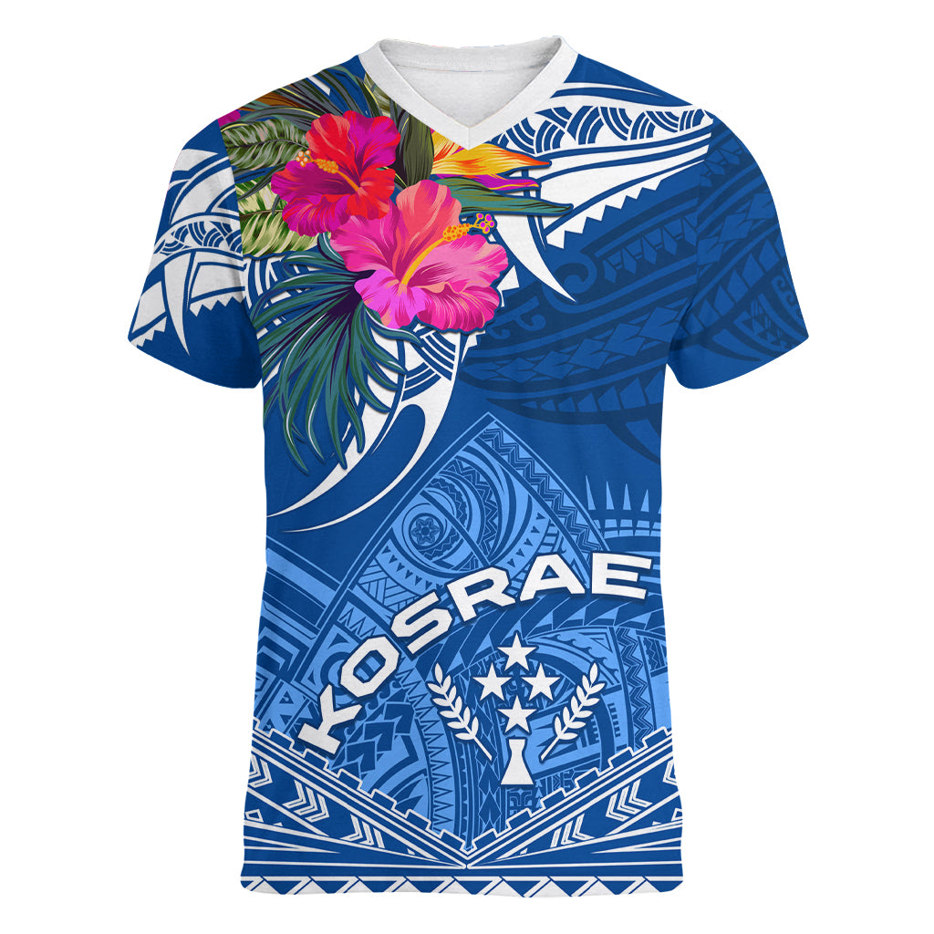 Kosrae Constitution Day Women V Neck T Shirt Kusaie Special Style LT01 Female Blue - Polynesian Pride