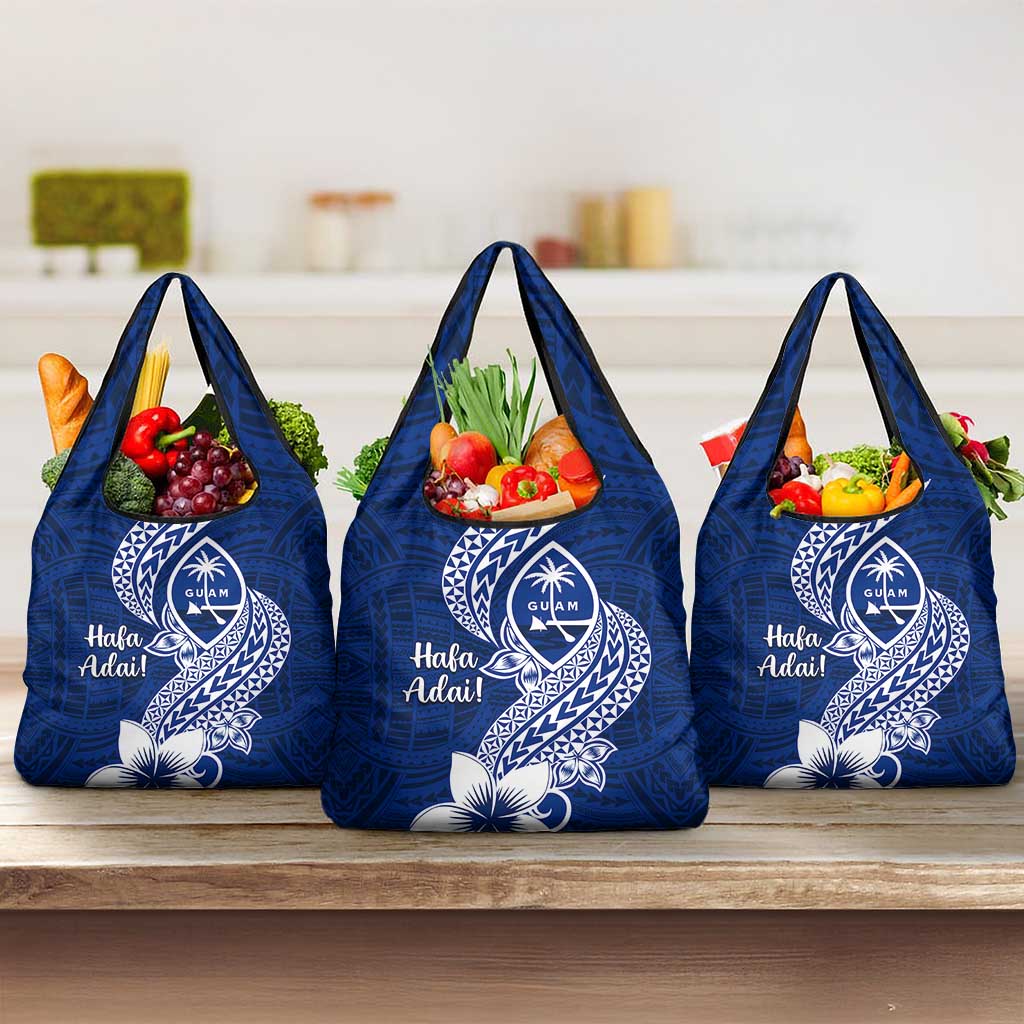 Hafa Adai Guam Grocery Bag Polynesian Floral Blue Pattern LT01 3-pack One Size Blue - Polynesian Pride