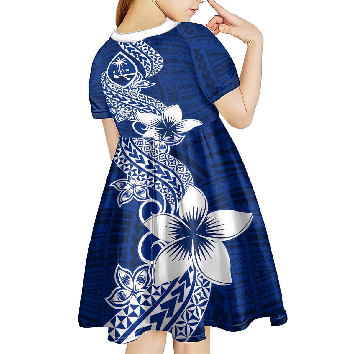 Hafa Adai Guam Kid Short Sleeve Dress Polynesian Floral Blue Pattern LT01 - Polynesian Pride