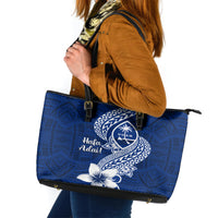 Hafa Adai Guam Leather Tote Bag Polynesian Floral Blue Pattern LT01 Blue - Polynesian Pride