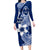 Hafa Adai Guam Long Sleeve Bodycon Dress Polynesian Floral Blue Pattern LT01 Long Dress Blue - Polynesian Pride