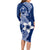 Hafa Adai Guam Long Sleeve Bodycon Dress Polynesian Floral Blue Pattern LT01 - Polynesian Pride