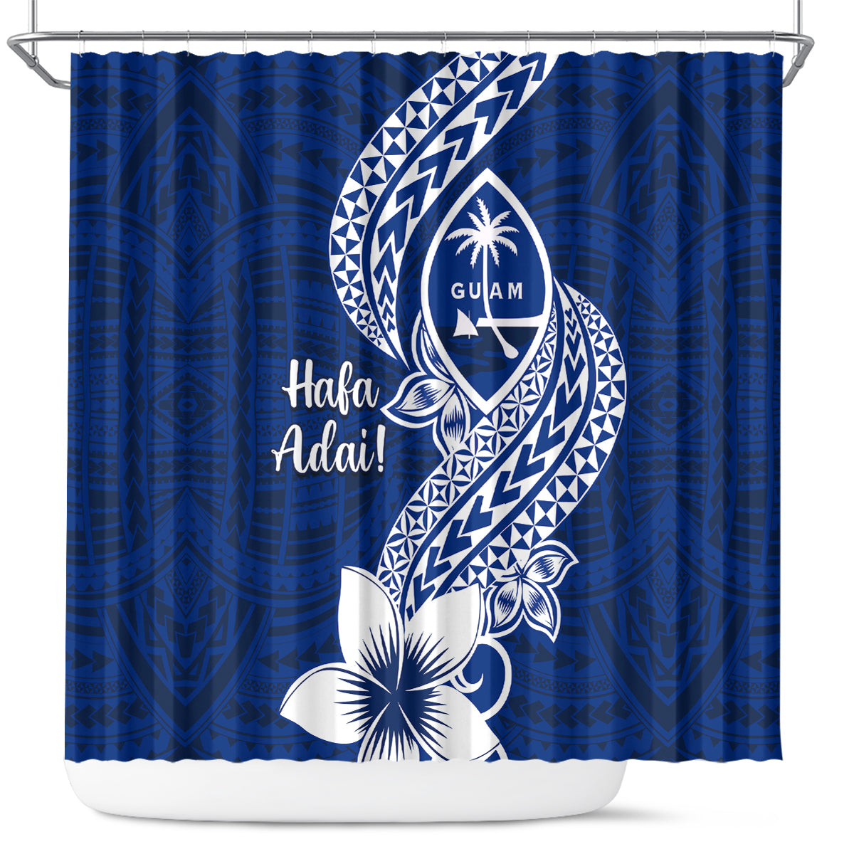 Hafa Adai Guam Shower Curtain Polynesian Floral Blue Pattern LT01 Blue - Polynesian Pride