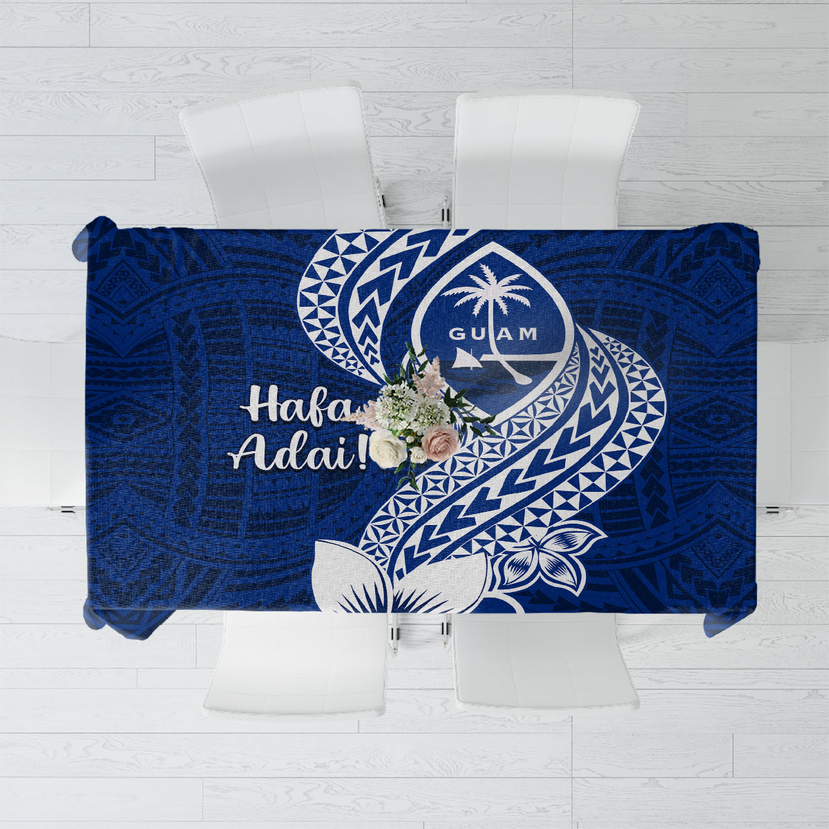 Hafa Adai Guam Tablecloth Polynesian Floral Blue Pattern LT01 Blue - Polynesian Pride