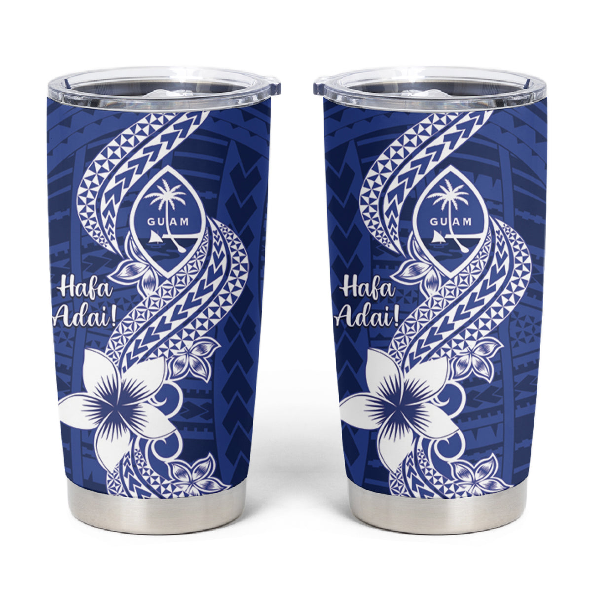 Hafa Adai Guam Tumbler Cup Polynesian Floral Blue Pattern LT01 Blue - Polynesian Pride