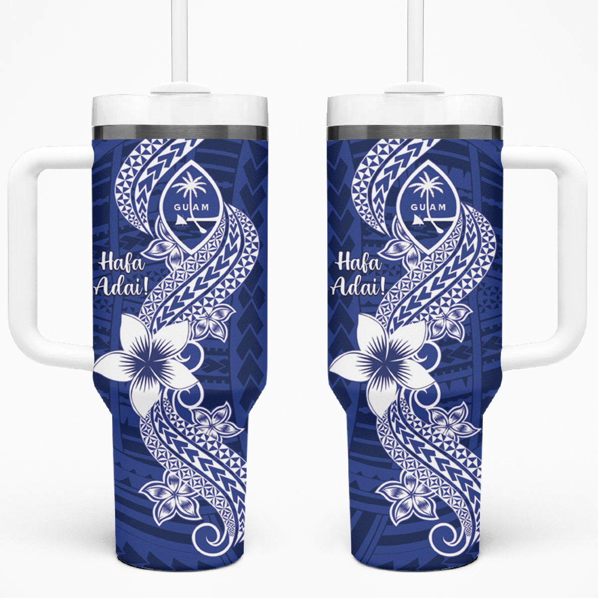 Hafa Adai Guam Tumbler With Handle Polynesian Floral Blue Pattern LT01 One Size: 40 oz Blue - Polynesian Pride
