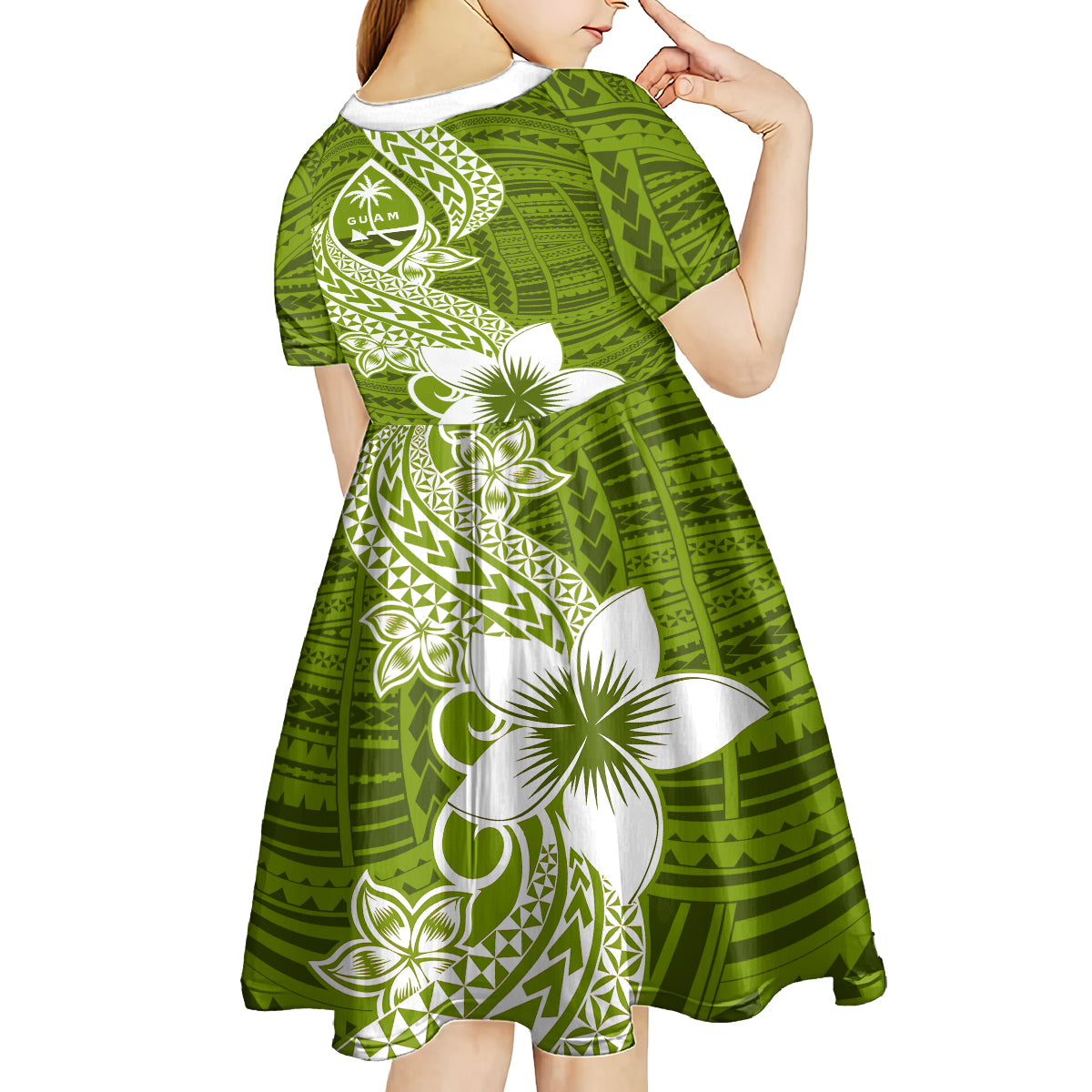 Hafa Adai Guam Kid Short Sleeve Dress Polynesian Olive Green Blue Pattern LT01 - Polynesian Pride