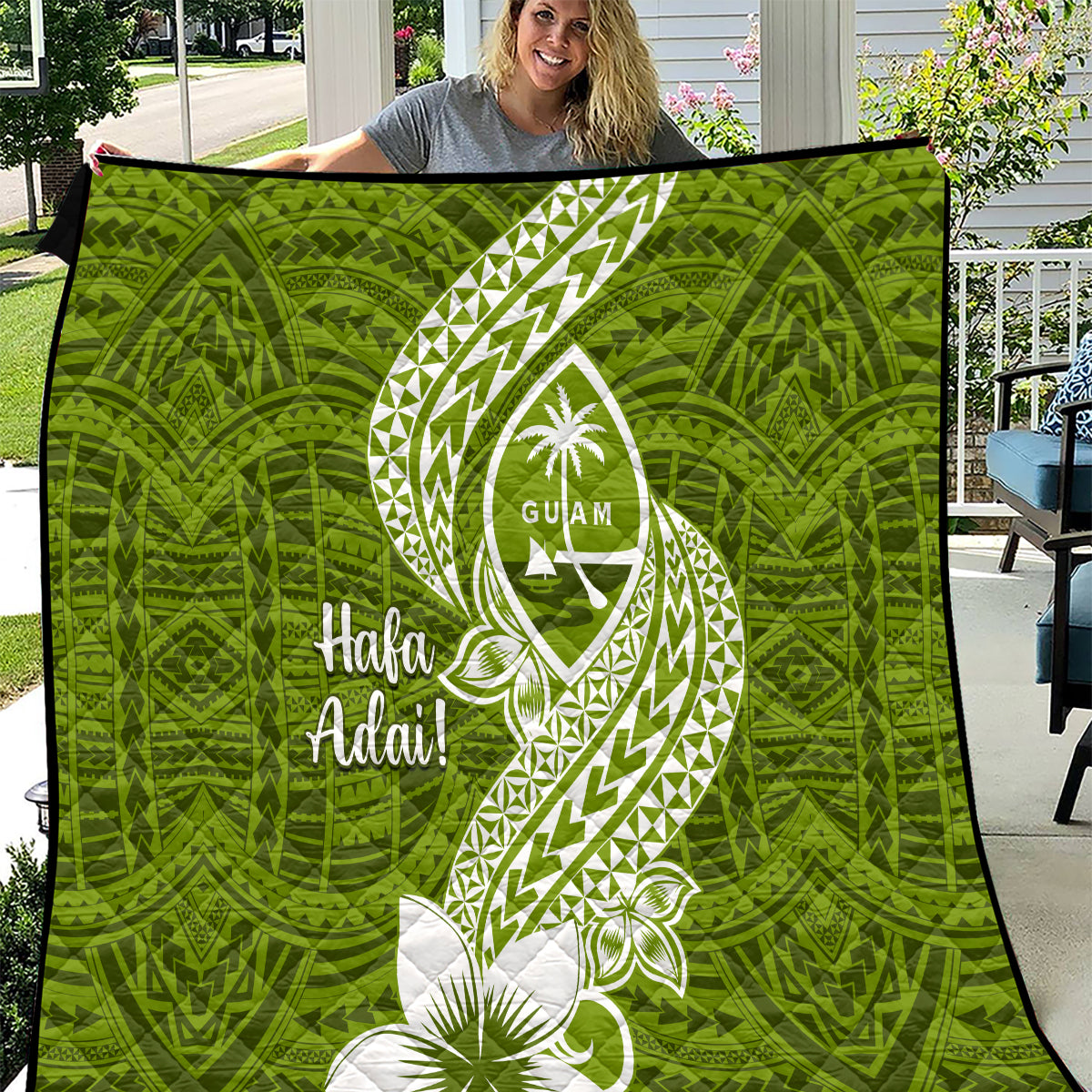 Hafa Adai Guam Quilt Polynesian Olive Green Blue Pattern LT01 Green - Polynesian Pride