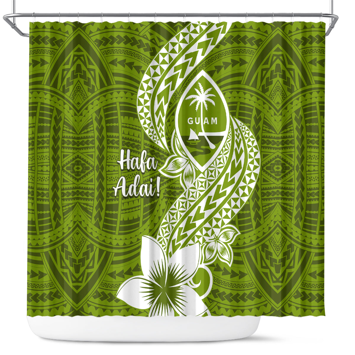 Hafa Adai Guam Shower Curtain Polynesian Olive Green Blue Pattern LT01 Green - Polynesian Pride