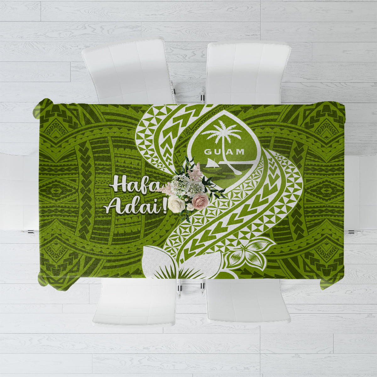 Hafa Adai Guam Tablecloth Polynesian Olive Green Blue Pattern LT01 Green - Polynesian Pride