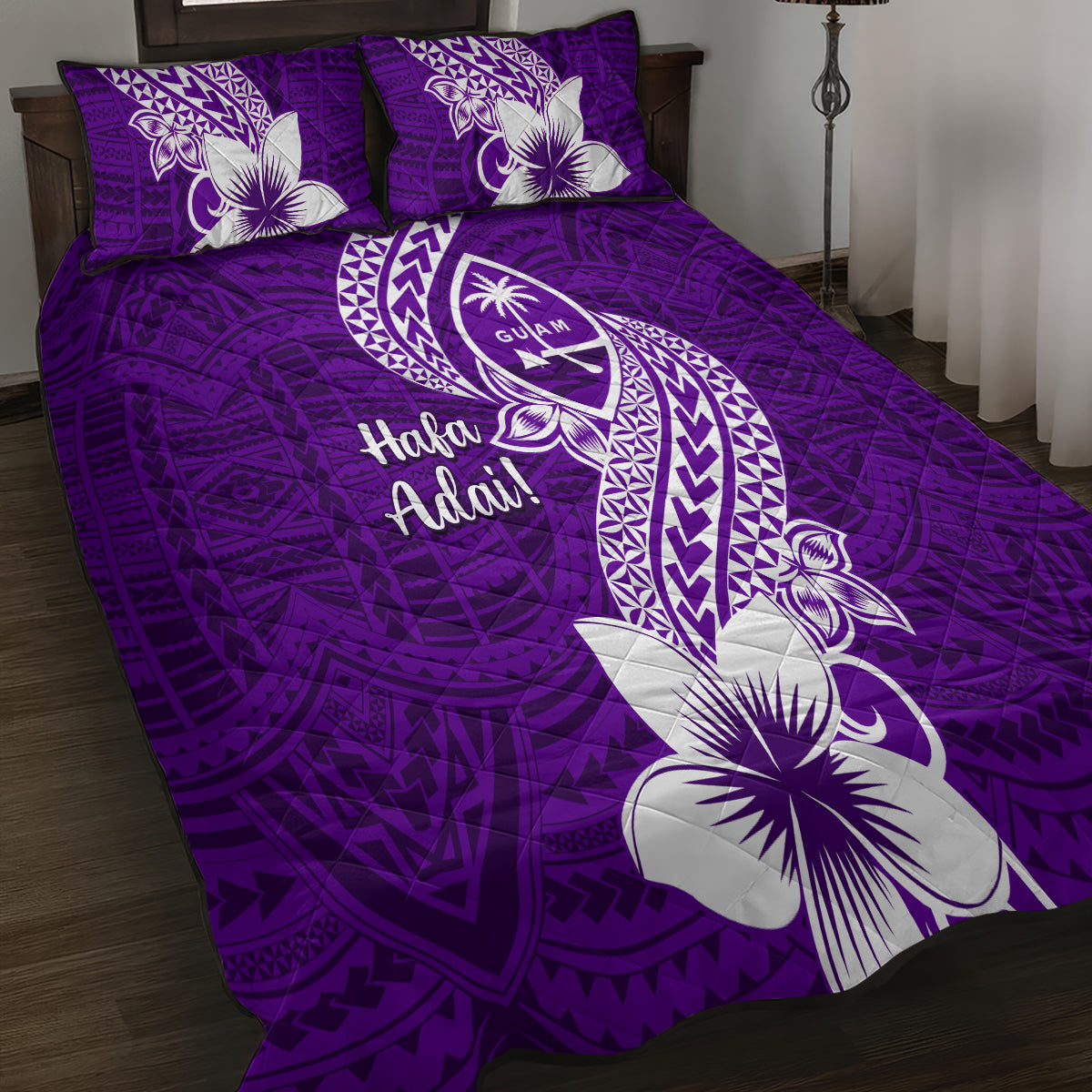 Hafa Adai Guam Quilt Bed Set Polynesian Floral Purple Pattern LT01 - Polynesian Pride