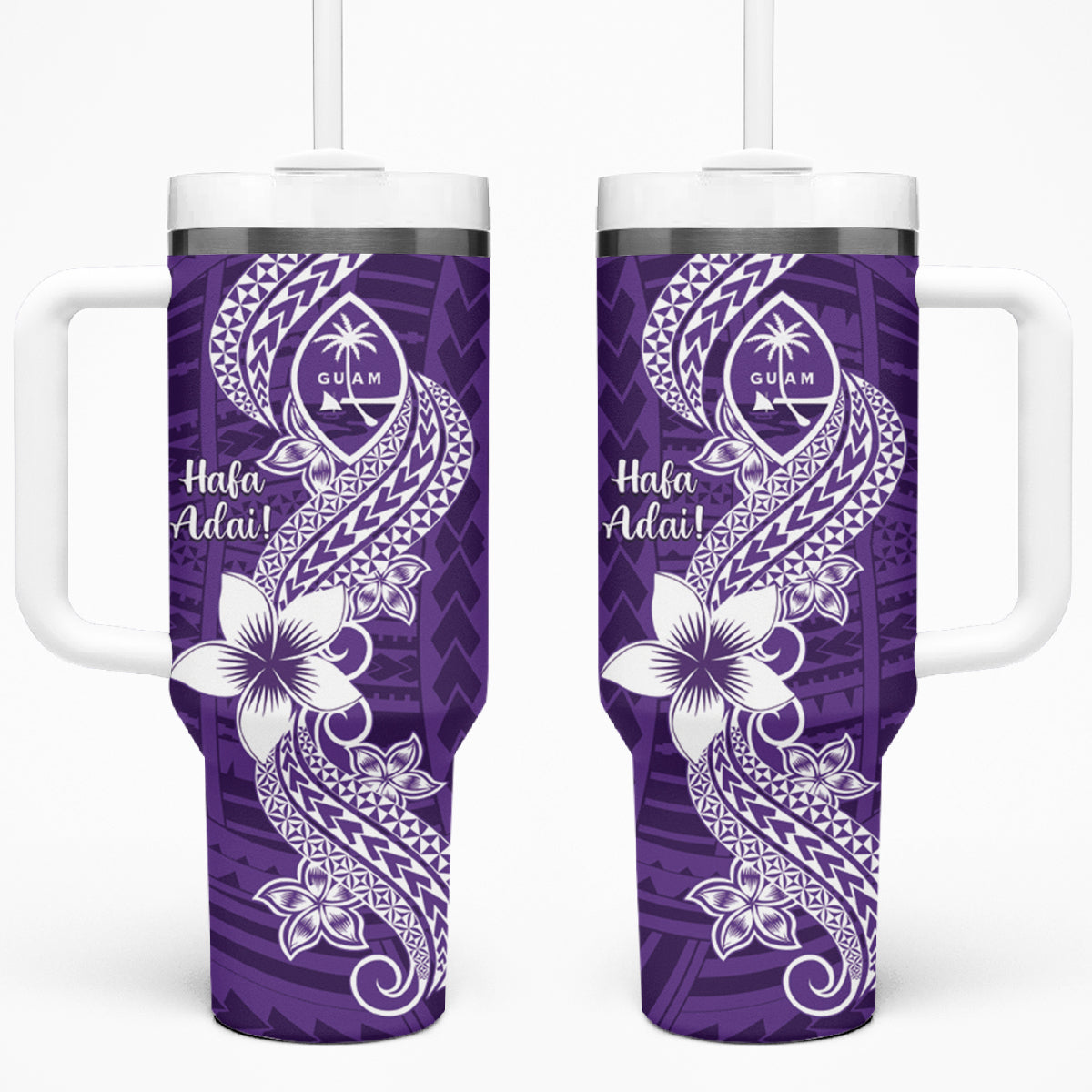 Hafa Adai Guam Tumbler With Handle Polynesian Floral Purple Pattern LT01 One Size: 40 oz Purple - Polynesian Pride