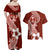 Hafa Adai Guam Couples Matching Off Shoulder Maxi Dress and Hawaiian Shirt Polynesian Floral Red Pattern LT01 - Polynesian Pride