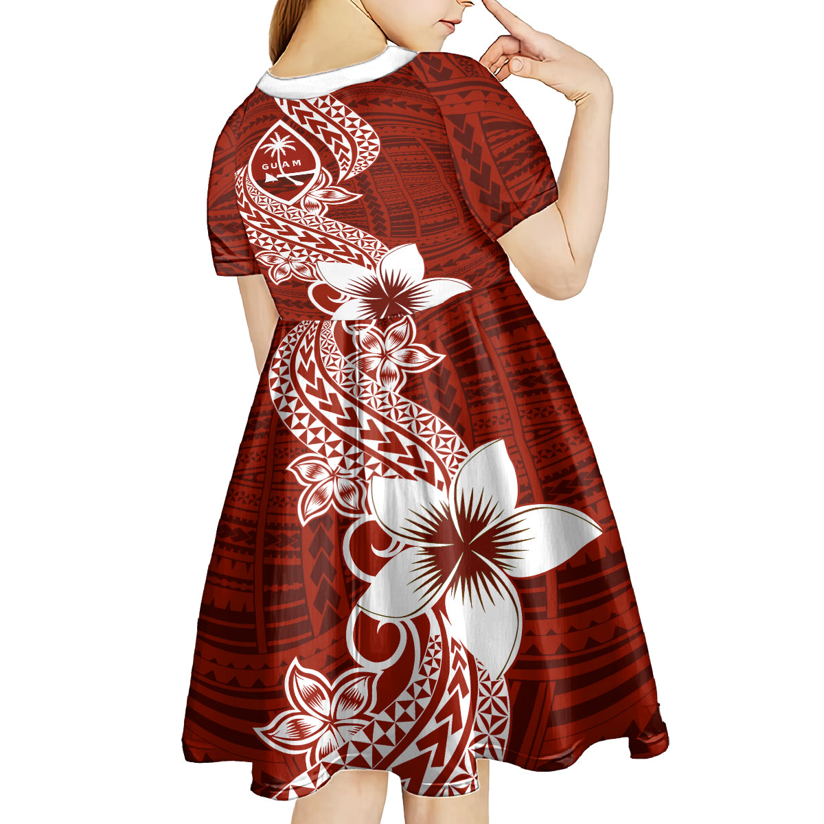 Hafa Adai Guam Kid Short Sleeve Dress Polynesian Floral Red Pattern LT01 - Polynesian Pride