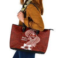 Hafa Adai Guam Leather Tote Bag Polynesian Floral Red Pattern LT01 Red - Polynesian Pride