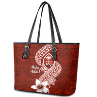 Hafa Adai Guam Leather Tote Bag Polynesian Floral Red Pattern LT01 - Polynesian Pride