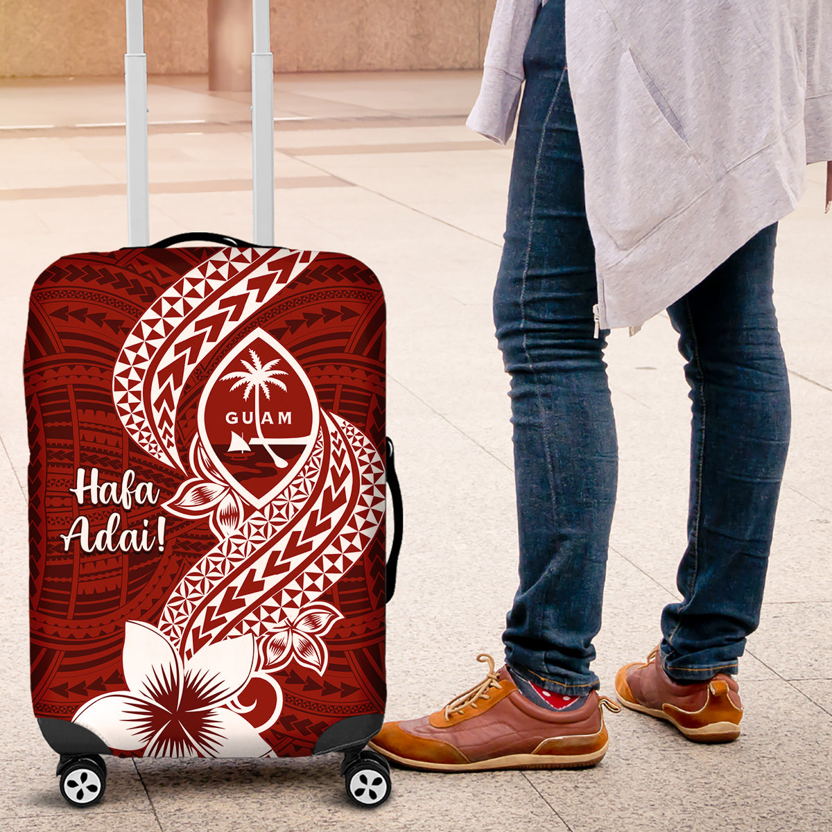 Hafa Adai Guam Luggage Cover Polynesian Floral Red Pattern LT01 Red - Polynesian Pride