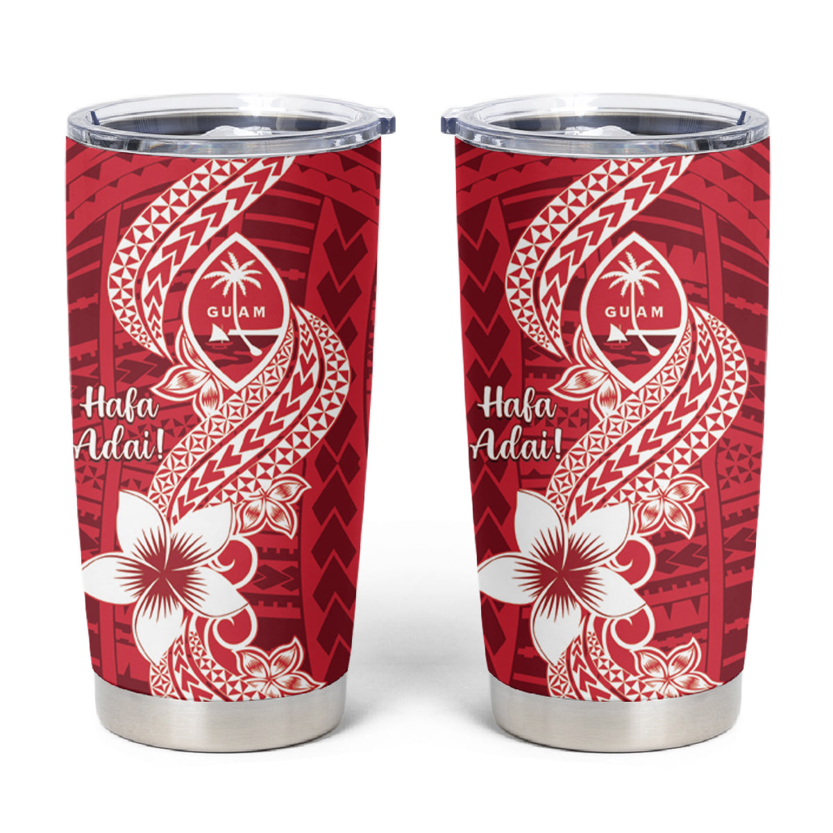 Hafa Adai Guam Tumbler Cup Polynesian Floral Red Pattern LT01 Red - Polynesian Pride