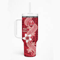 Hafa Adai Guam Tumbler With Handle Polynesian Floral Red Pattern LT01 - Polynesian Pride