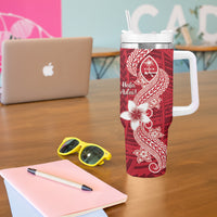 Hafa Adai Guam Tumbler With Handle Polynesian Floral Red Pattern LT01 - Polynesian Pride