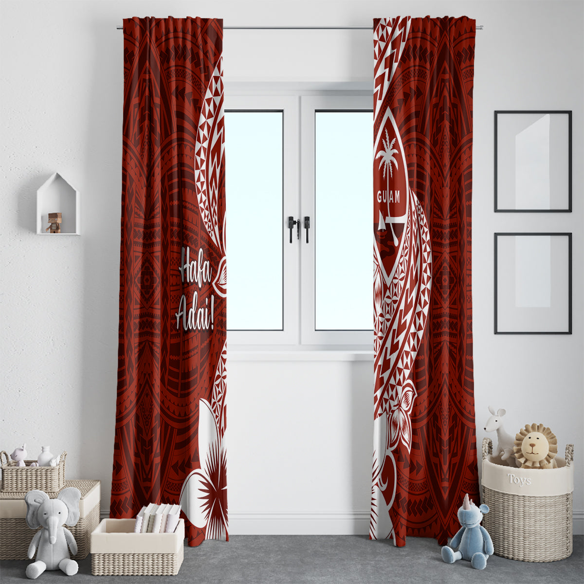 Hafa Adai Guam Window Curtain Polynesian Floral Red Pattern LT01 - Polynesian Pride