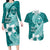 Hafa Adai Guam Couples Matching Long Sleeve Bodycon Dress and Hawaiian Shirt Polynesian Floral Teal Pattern LT01 Teal - Polynesian Pride