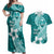 Hafa Adai Guam Couples Matching Off Shoulder Maxi Dress and Hawaiian Shirt Polynesian Floral Teal Pattern LT01 Teal - Polynesian Pride