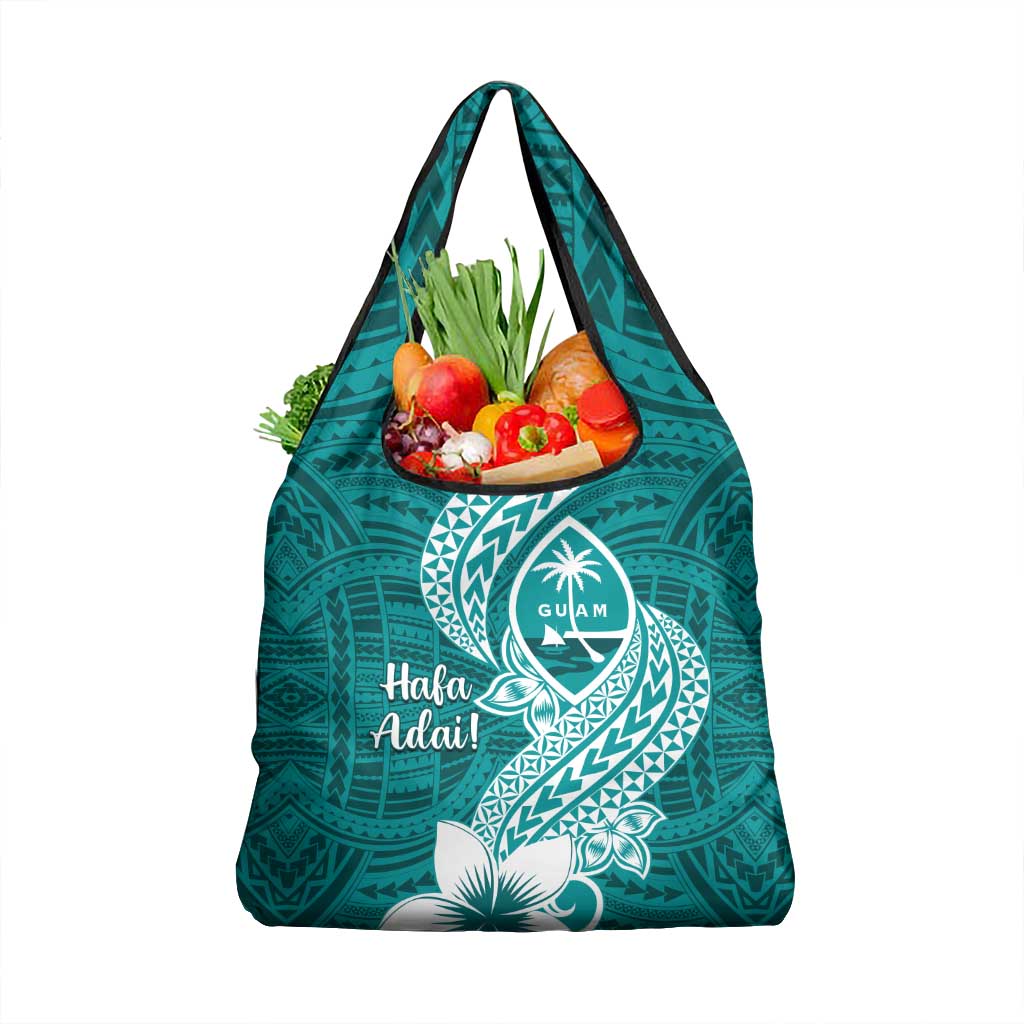 Hafa Adai Guam Grocery Bag Polynesian Floral Teal Pattern LT01 1-pack One Size Teal - Polynesian Pride