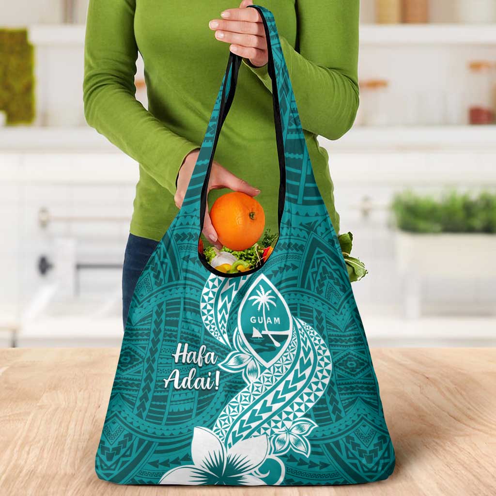 Hafa Adai Guam Grocery Bag Polynesian Floral Teal Pattern LT01 - Polynesian Pride