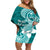 Hafa Adai Guam Off Shoulder Short Dress Polynesian Floral Teal Pattern LT01 Women Teal - Polynesian Pride