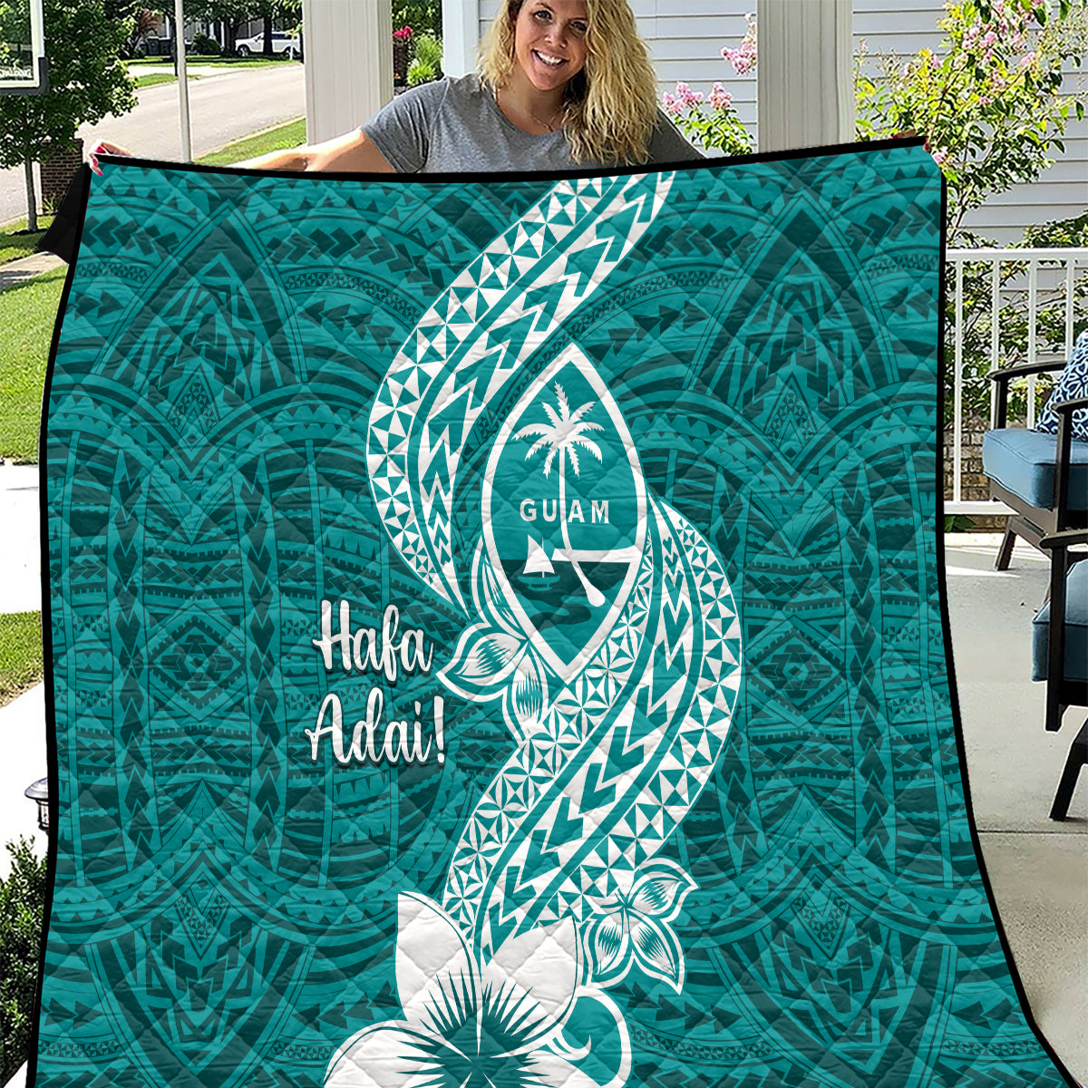 Hafa Adai Guam Quilt Polynesian Floral Teal Pattern LT01 Teal - Polynesian Pride