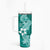 Hafa Adai Guam Tumbler With Handle Polynesian Floral Teal Pattern