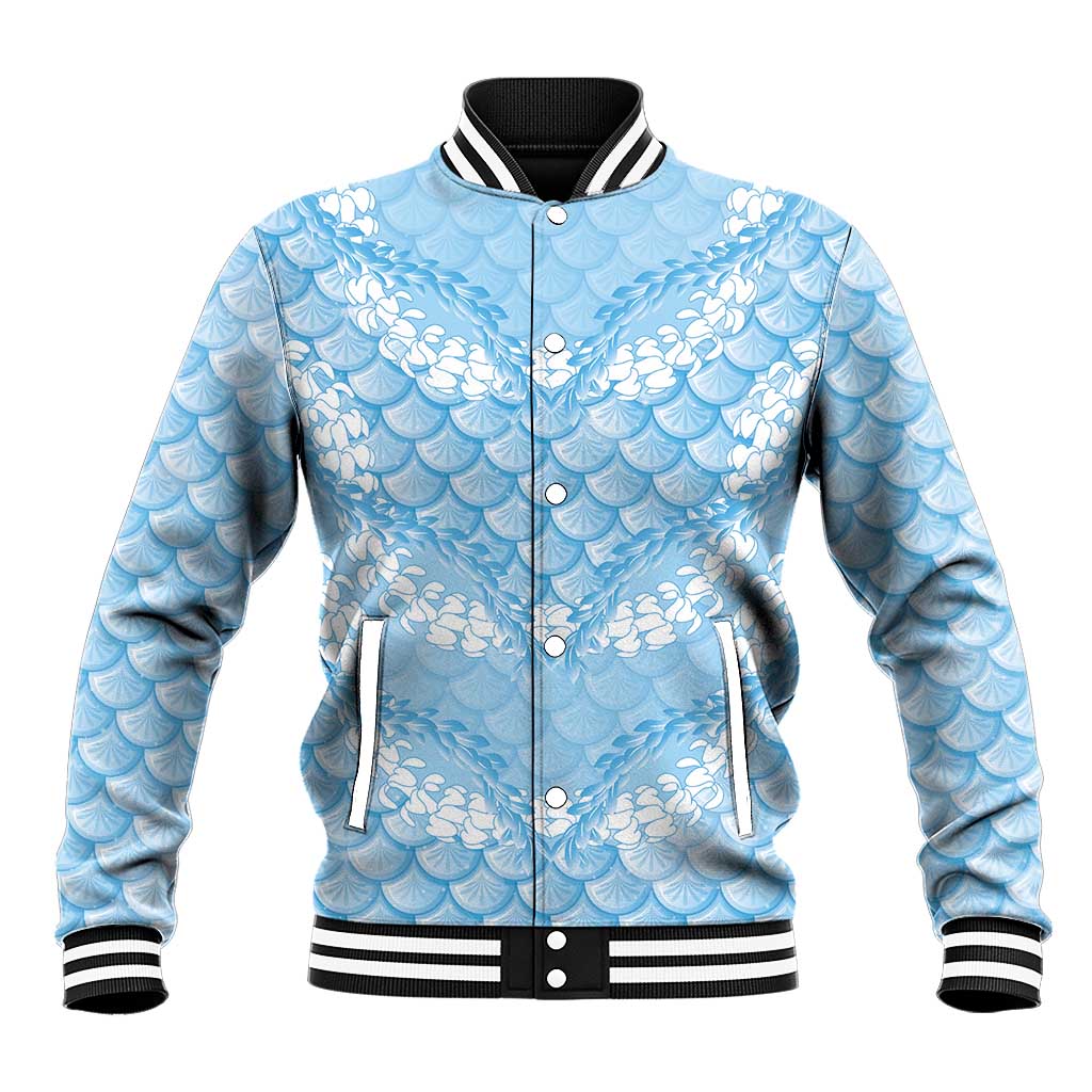 Baby Blue Mermaid Puakenikeni Maile Lei Baseball Jacket LT01 Unisex Blue - Polynesian Pride