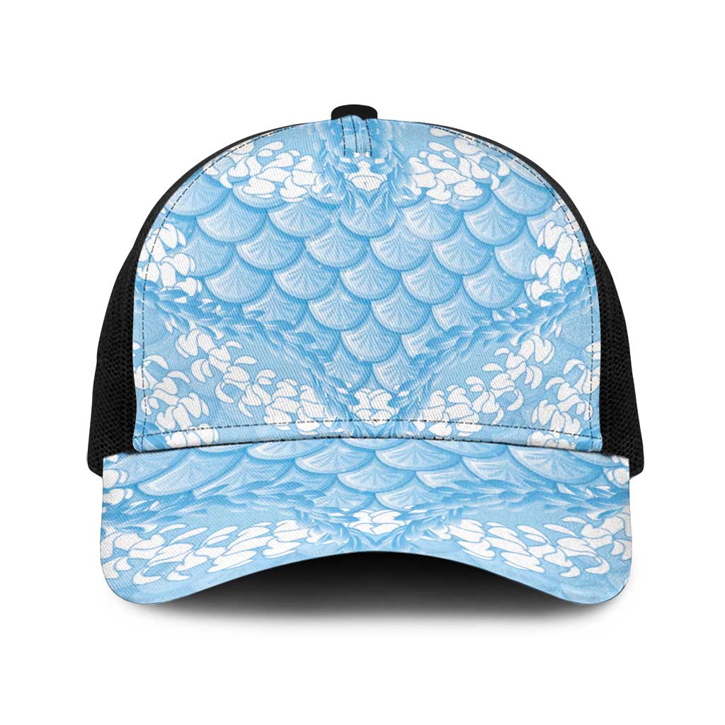 Baby Blue Mermaid Puakenikeni Maile Lei Baseball Net Cap LT01 One Size Black Blue - Polynesian Pride