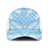 Baby Blue Mermaid Puakenikeni Maile Lei Baseball Net Cap LT01 One Size White Blue - Polynesian Pride