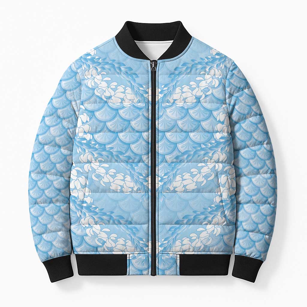 Baby Blue Mermaid Puakenikeni Maile Lei Bomber Puffer Jacket LT01 Unisex Blue - Polynesian Pride