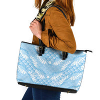 Baby Blue Mermaid Puakenikeni Maile Lei Leather Tote Bag LT01 Blue - Polynesian Pride