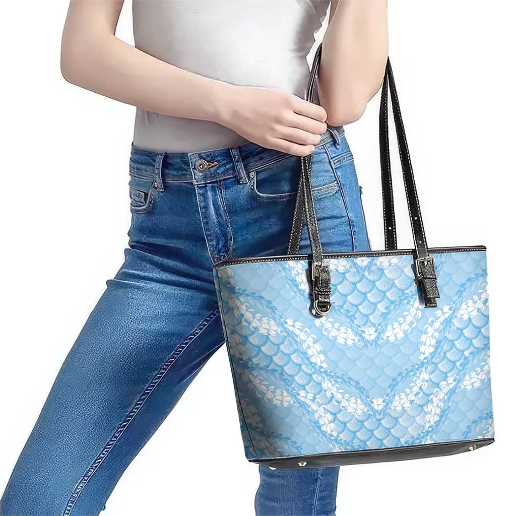 Baby Blue Mermaid Puakenikeni Maile Lei Leather Tote Bag LT01 - Polynesian Pride
