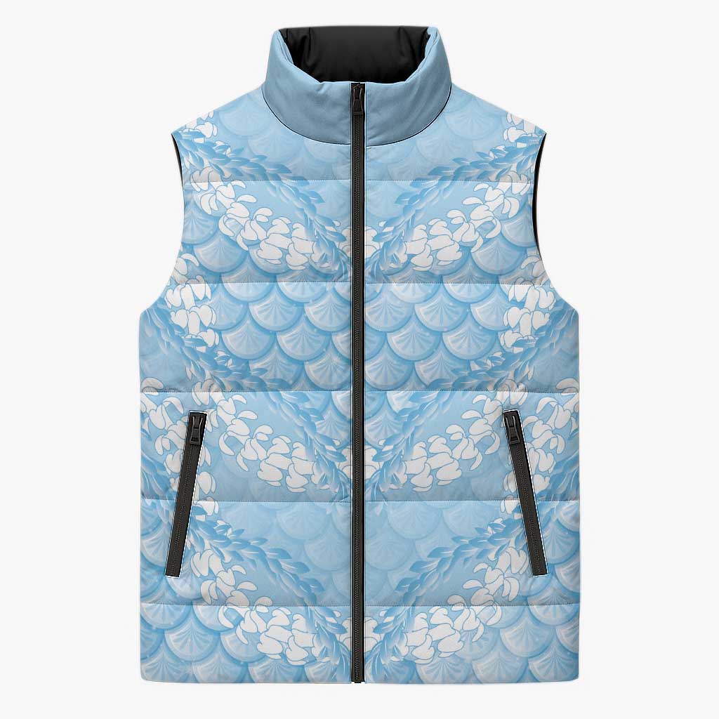 Baby Blue Mermaid Puakenikeni Maile Lei Sleeveless Puffer Jacket LT01 Unisex Blue - Polynesian Pride