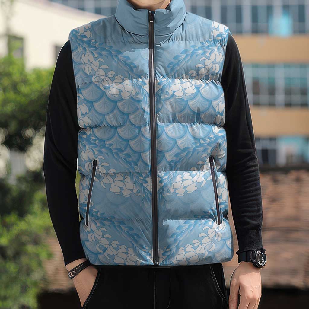 Baby Blue Mermaid Puakenikeni Maile Lei Sleeveless Puffer Jacket LT01 - Polynesian Pride