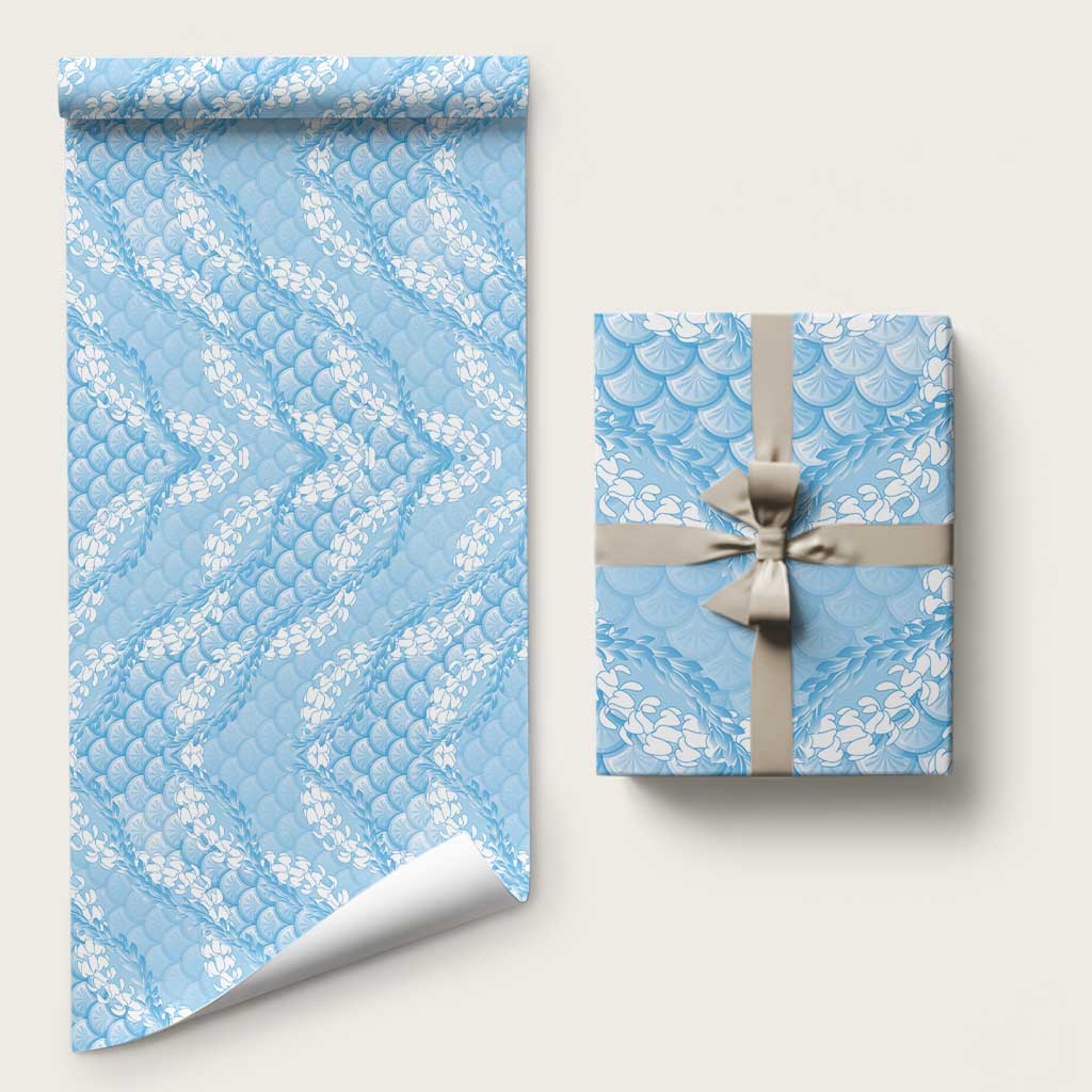 Baby Blue Mermaid Puakenikeni Maile Lei Wrapping Paper LT01 58" × 23" Blue - Polynesian Pride