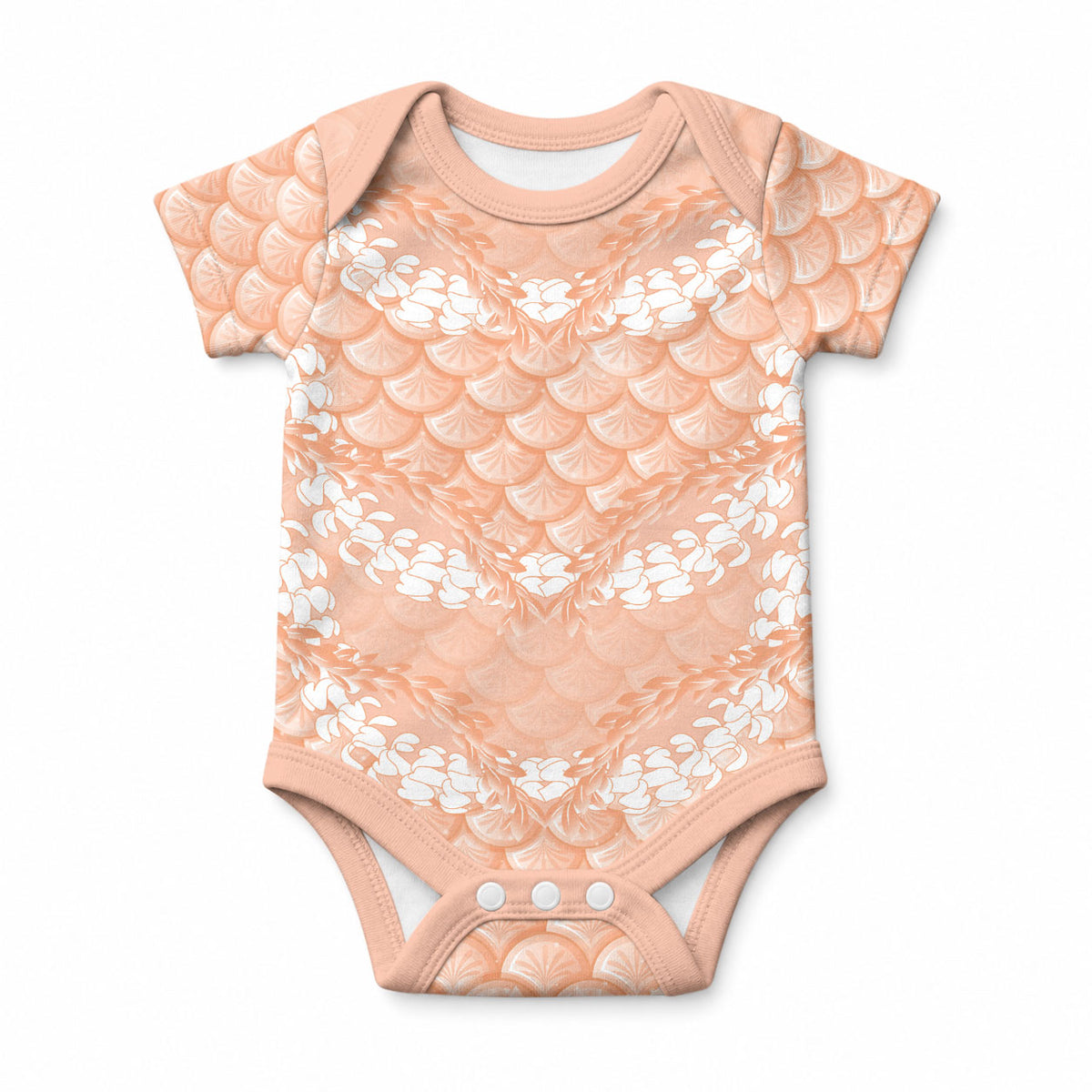 Apricot Mermaid Puakenikeni Maile Lei Baby Onesie LT01 Apricot - Polynesian Pride