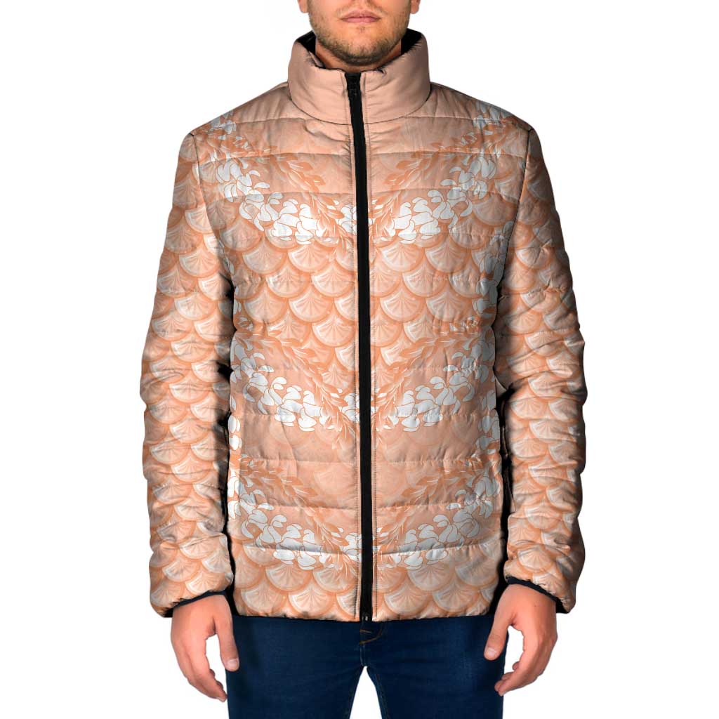 Apricot Mermaid Puakenikeni Maile Lei Padded Jacket LT01 Men Apricot - Polynesian Pride