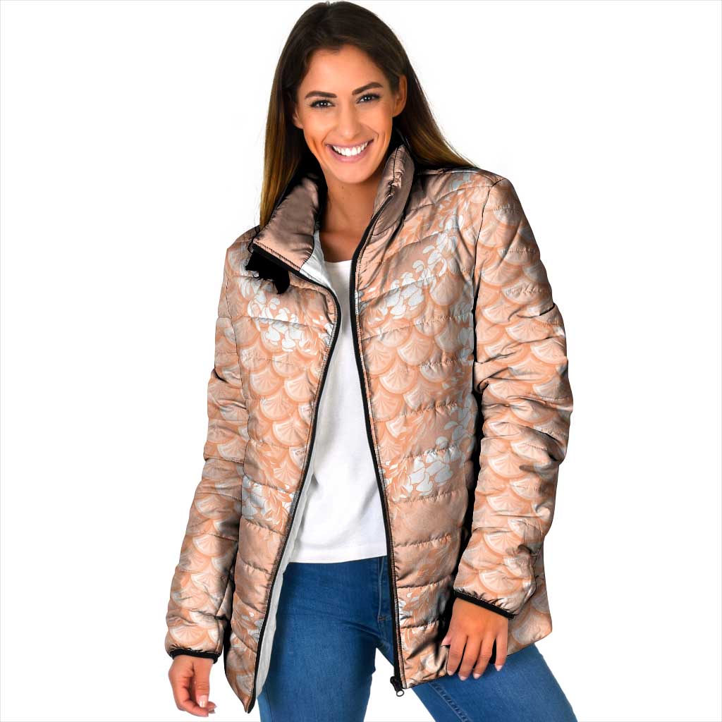 Apricot Mermaid Puakenikeni Maile Lei Padded Jacket LT01 Women Apricot - Polynesian Pride