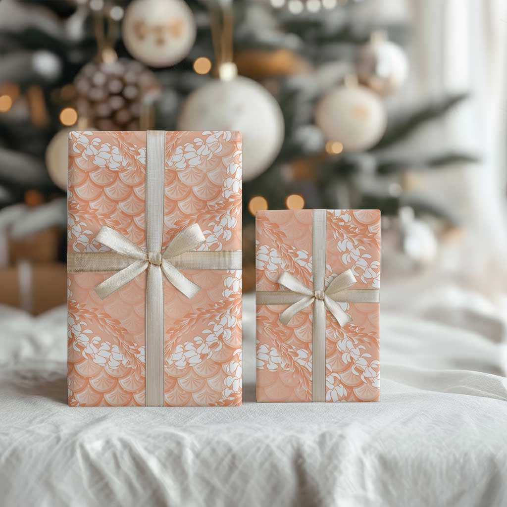 Apricot Mermaid Puakenikeni Maile Lei Wrapping Paper LT01 - Polynesian Pride