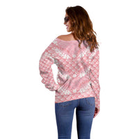 Soft Pink Mermaid Puakenikeni Maile Lei Off Shoulder Sweater LT01 - Polynesian Pride