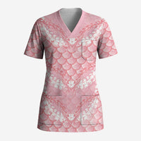 Soft Pink Mermaid Puakenikeni Maile Lei Scrub Top LT01 Adult Pink - Polynesian Pride