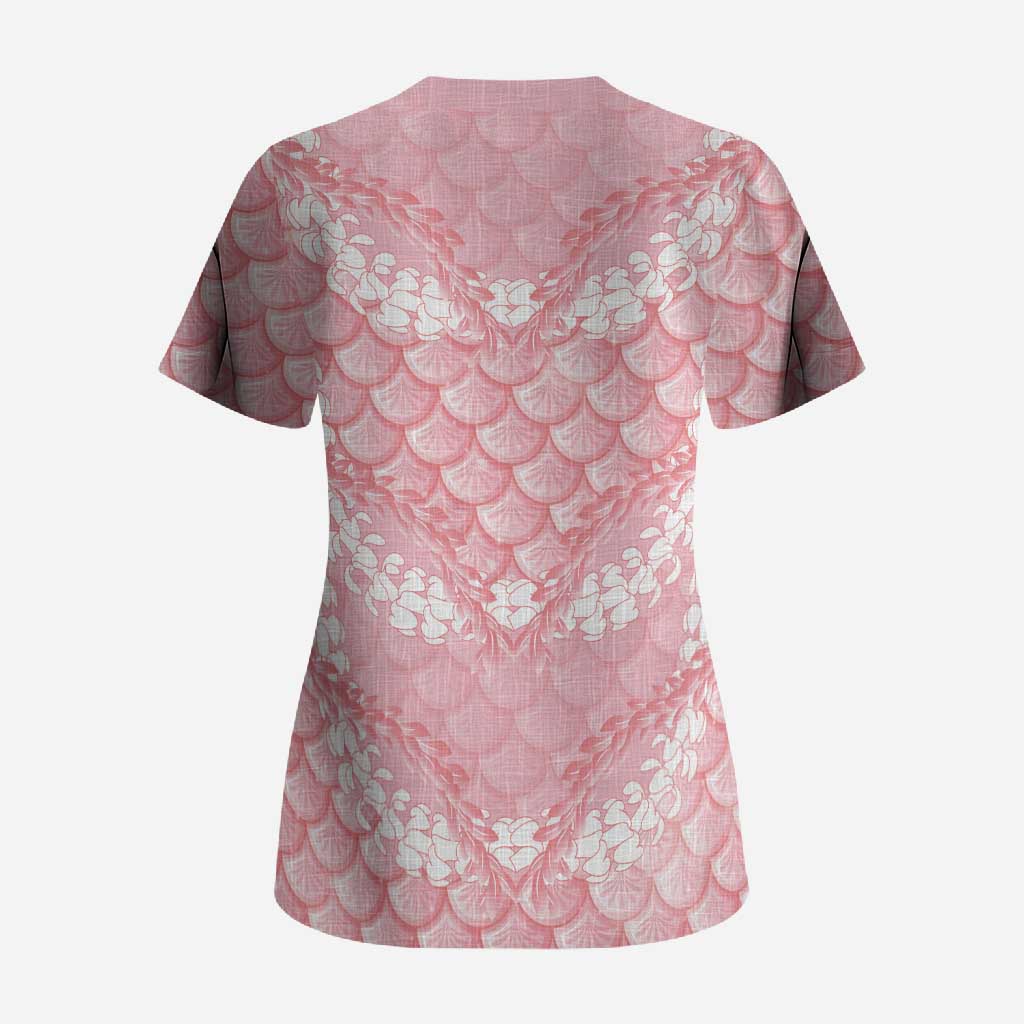 Soft Pink Mermaid Puakenikeni Maile Lei Scrub Top LT01 - Polynesian Pride