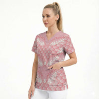 Soft Pink Mermaid Puakenikeni Maile Lei Scrub Top LT01 - Polynesian Pride